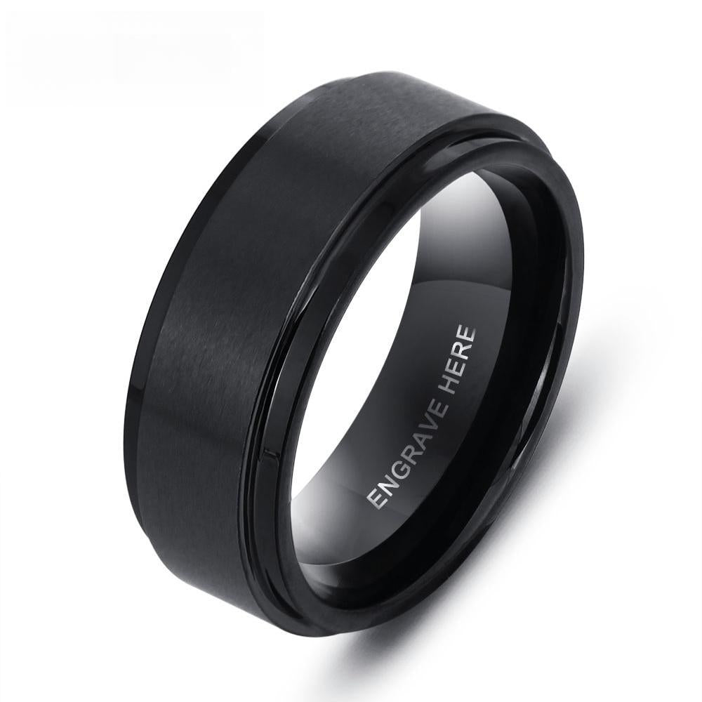 Index Finger Personalized Engrave Name Ring for Men-Black Stainless Steel