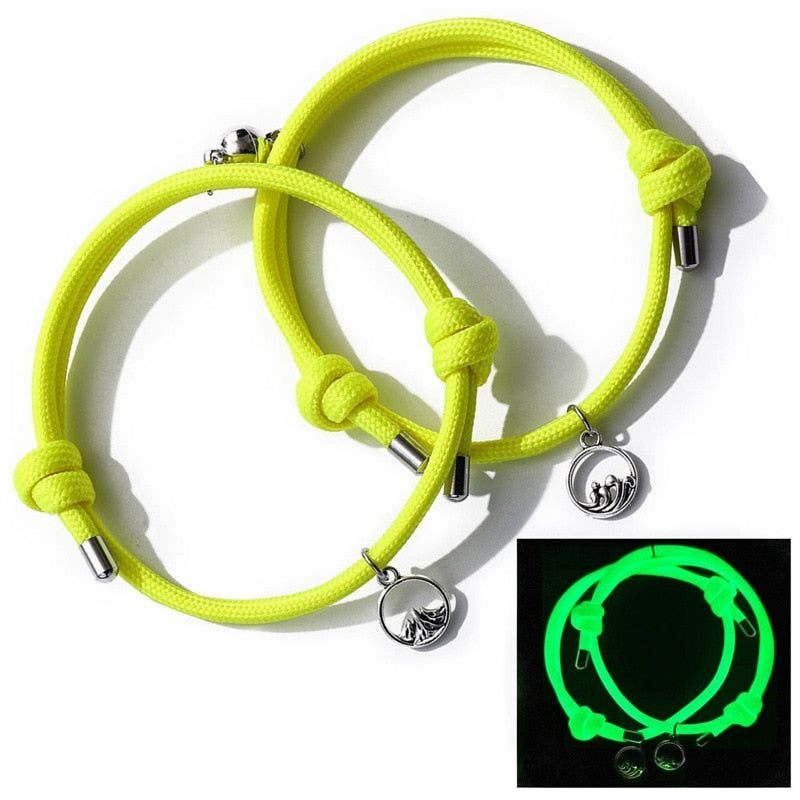 Charm Luminous Glow In The Dark Mountain Sea Pendant Couple Bracelet For Women And Men Magnetic Ball Lovers Friendship Jewelry