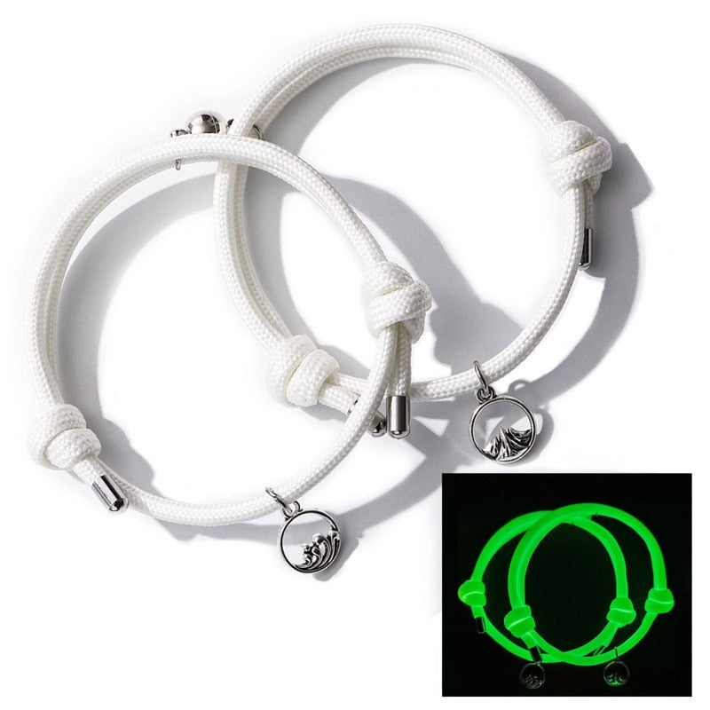 Charm Luminous Glow In The Dark Mountain Sea Pendant Couple Bracelet For Women And Men Magnetic Ball Lovers Friendship Jewelry