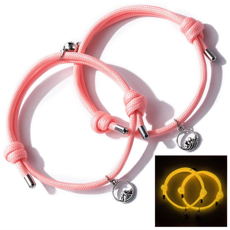 Charm Luminous Glow In The Dark Mountain Sea Pendant Couple Bracelet For Women And Men Magnetic Ball Lovers Friendship Jewelry