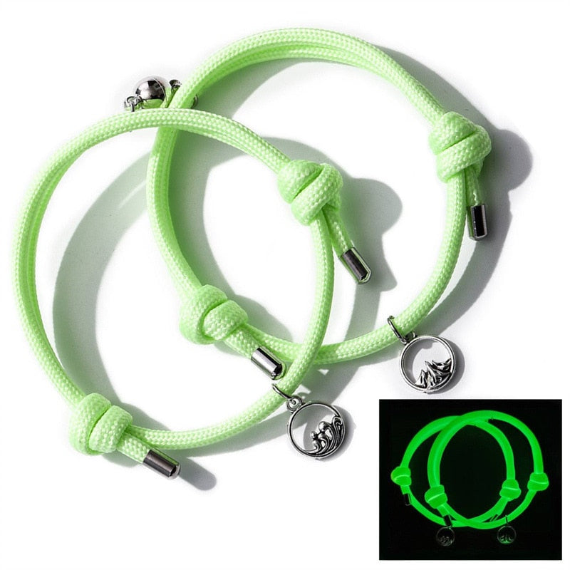 Charm Luminous Glow In The Dark Mountain Sea Pendant Couple Bracelet For Women And Men Magnetic Ball Lovers Friendship Jewelry
