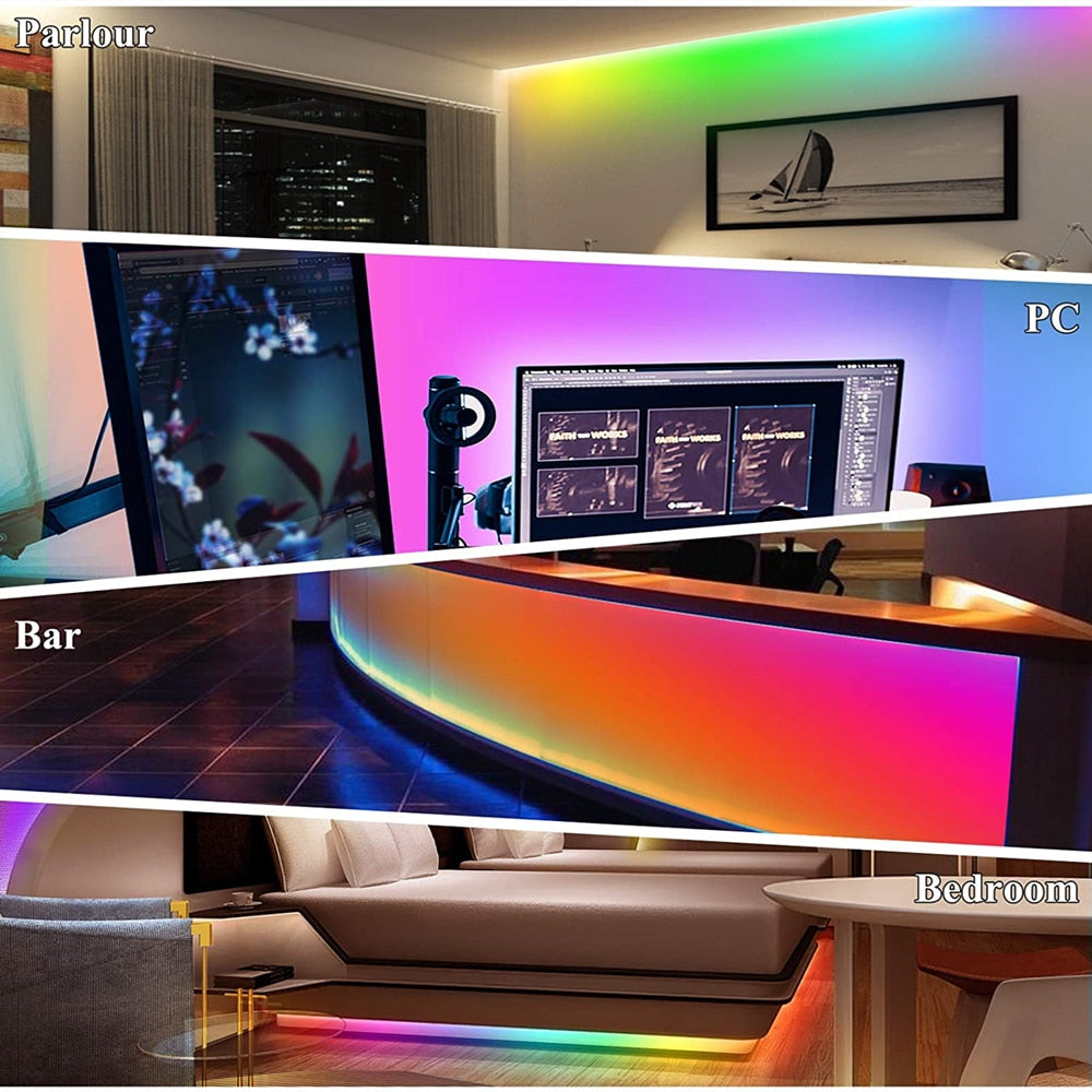LED Strip Light RGBIC WS2812B SMD 5050 Bluetooth Remote Rainbow Chasing Effect Flexible Diode Tape 20M TV BackLight Room Decor