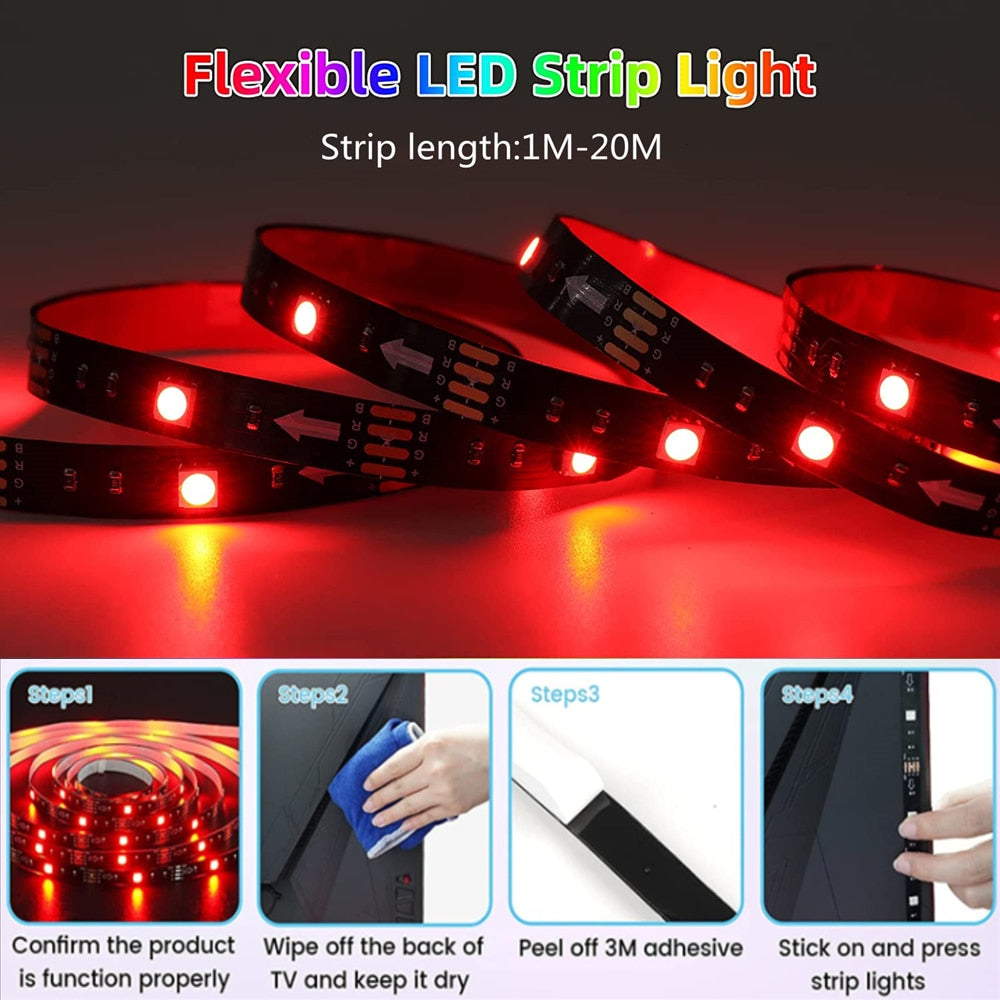 LED Strip Light RGBIC WS2812B SMD 5050 Bluetooth Remote Rainbow Chasing Effect Flexible Diode Tape 20M TV BackLight Room Decor