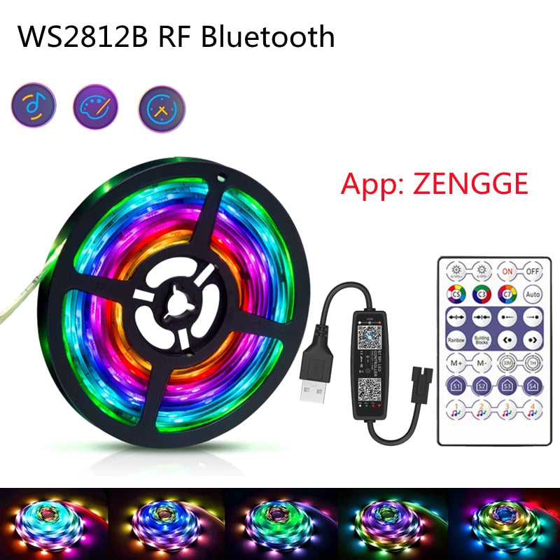 LED Strip Light RGBIC WS2812B SMD 5050 Bluetooth Remote Rainbow Chasing Effect Flexible Diode Tape 20M TV BackLight Room Decor