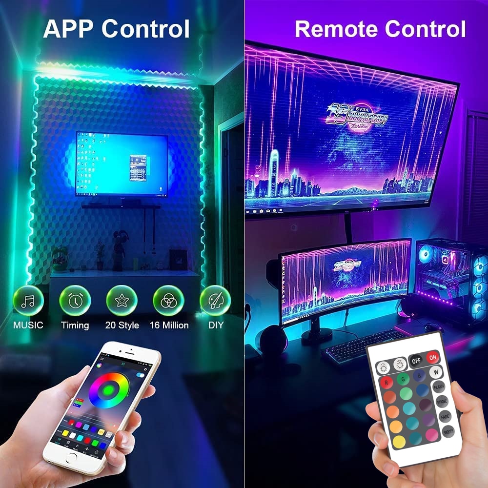 LED Strip Light RGBIC WS2812B SMD 5050 Bluetooth Remote Rainbow Chasing Effect Flexible Diode Tape 20M TV BackLight Room Decor