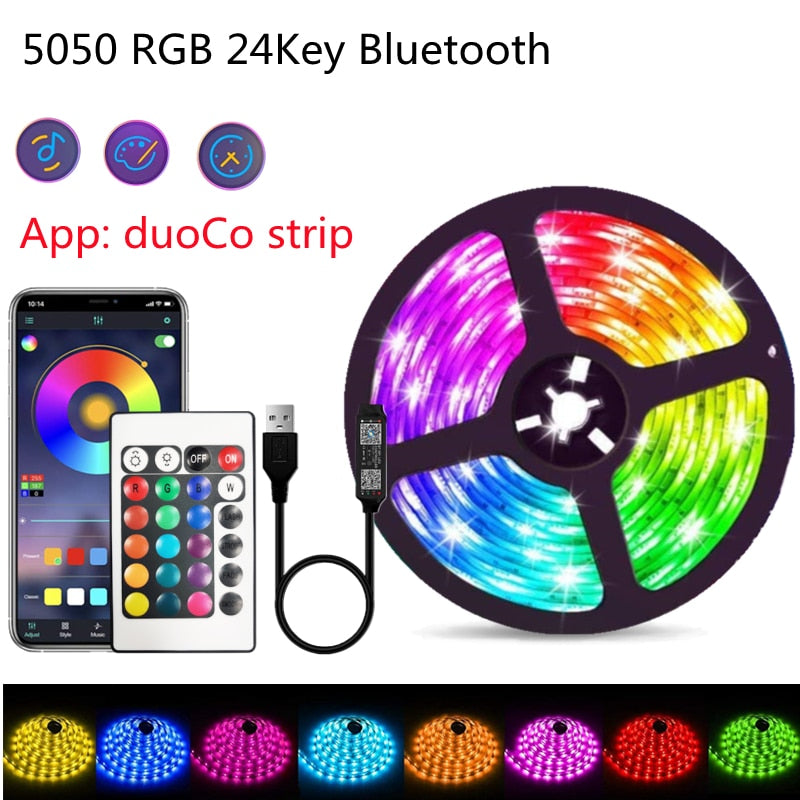 LED Strip Light RGBIC WS2812B SMD 5050 Bluetooth Remote Rainbow Chasing Effect Flexible Diode Tape 20M TV BackLight Room Decor