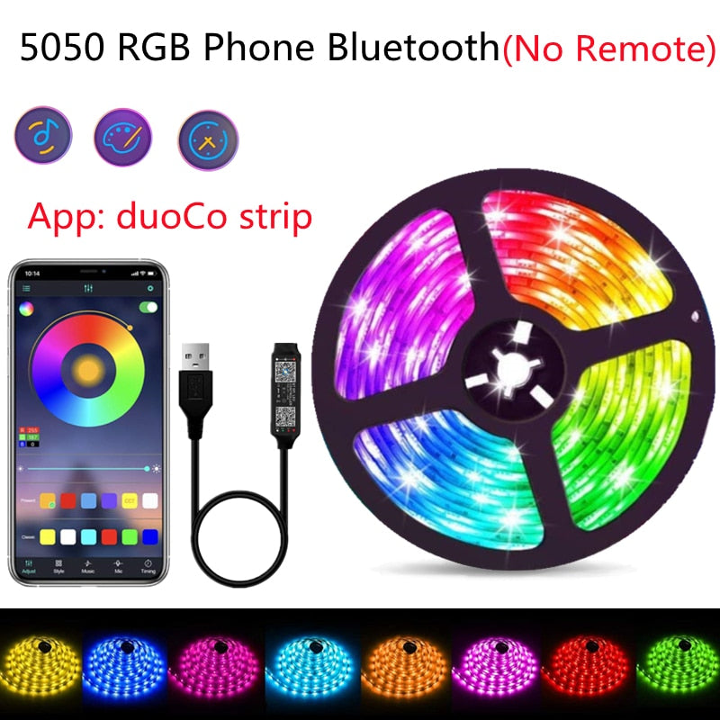 LED Strip Light RGBIC WS2812B SMD 5050 Bluetooth Remote Rainbow Chasing Effect Flexible Diode Tape 20M TV BackLight Room Decor