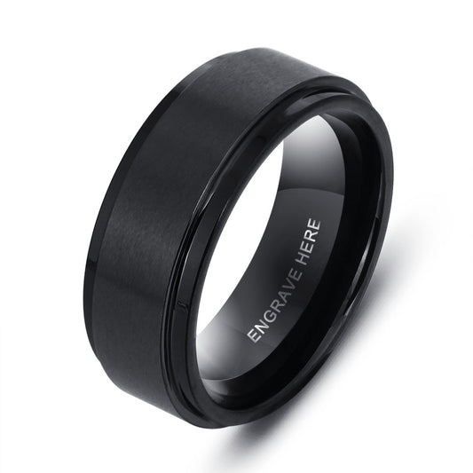 Index Finger Personalized Engrave Name Ring for Men-Black Stainless Steel