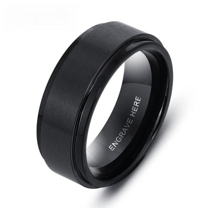Index Finger Personalized Engrave Name Ring for Men-Black Stainless Steel